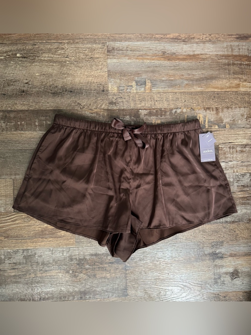 Auden Satin Pajama Shorts in Chocolate Brown